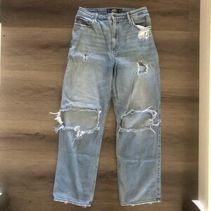 Hollister Dad Distressed Jeans Light Blue High-Rise